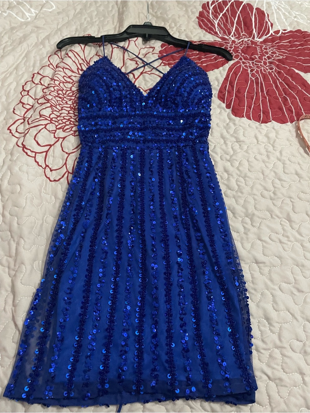 Royal Blue Sequin Spaghetti-Strap Prom Dress